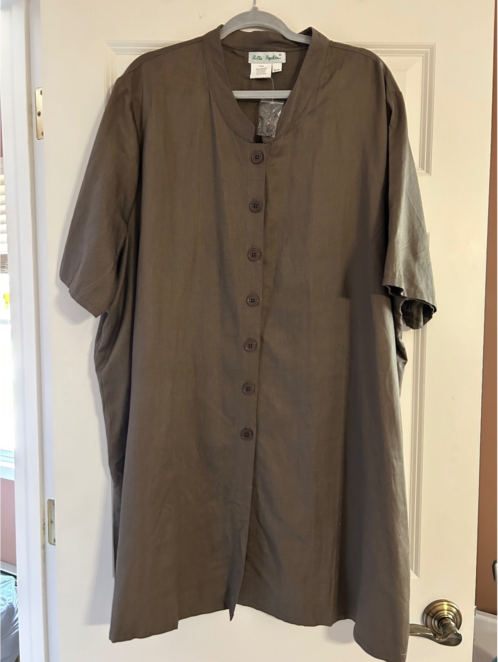 Ulla Popken Button Front Linen Blend Tunic Dress
